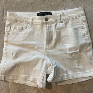 Boston Proper White Jean Shorts with Distressed Details
